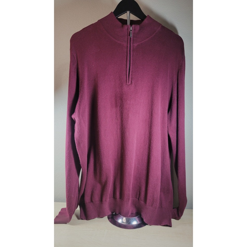 LL Bean Men's Wicked Soft Cotton Cashmere Sweater Quarter-Zip Burgundy Sz XL-Reg